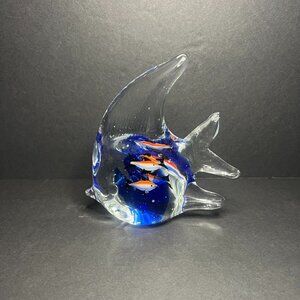 Vintage Murano Blue Hand Blown Art Glass Aquatic Angel Fish Tank Figure 5 x 4.5"